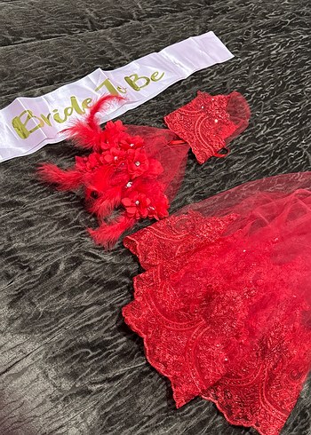 Kırmızı Dantel Bohem Gelin Aksesuar Seti - Görsel 5