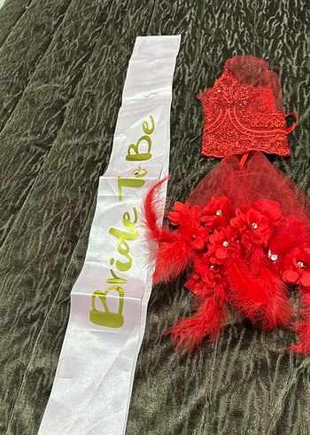 Kırmızı Dantel Bohem Gelin Aksesuar Seti - Görsel 4