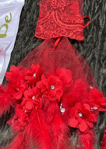 Kırmızı Dantel Bohem Gelin Aksesuar Seti - Görsel 7