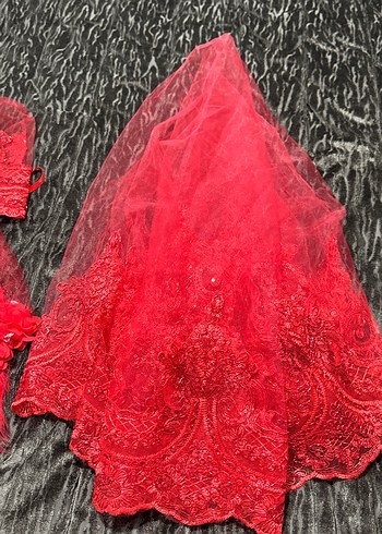 Kırmızı Dantel Bohem Gelin Aksesuar Seti - Görsel 2