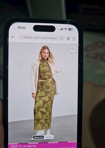 Kadın Khaki Straplez Baskılı Uzun Elbise