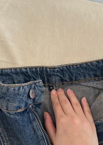 34 Beden Koyu Mavi Denim Mini Etek