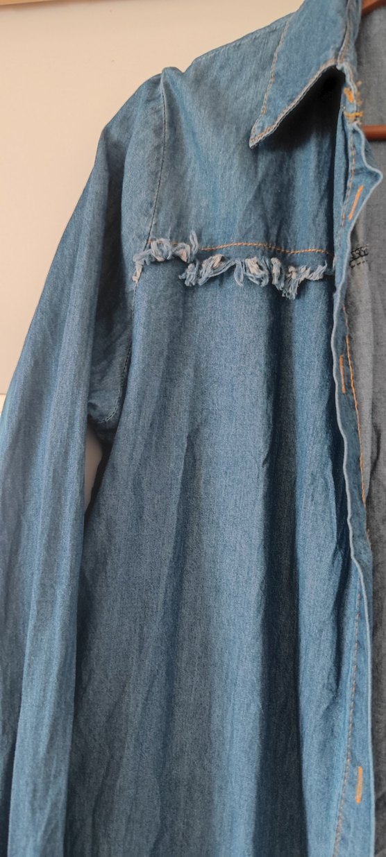 Kadın Mavi Uzun Denim Ceket - Görsel 3