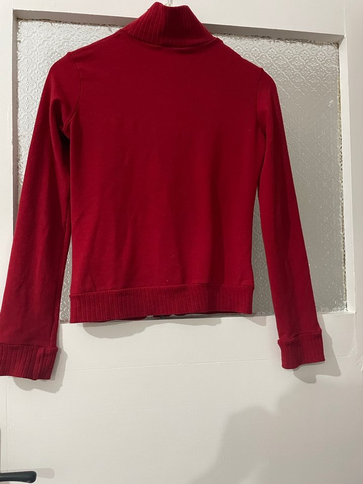 Kadın Kırmızı Uzun Kollu Fermuarlı Ceket - Görsel 5