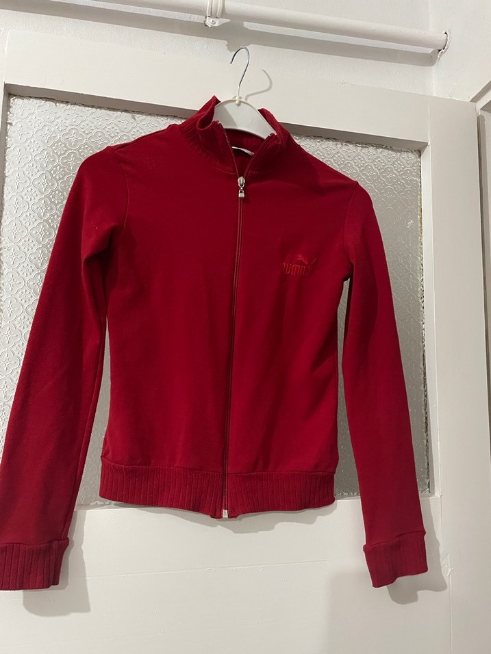 Kadın Kırmızı Uzun Kollu Fermuarlı Ceket - Görsel 2