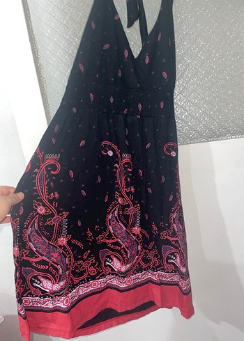 Bohem Çok Renkli Boyundan bağlamalı elbise - Görsel 2