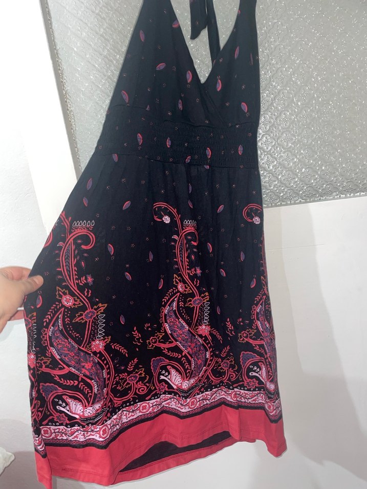 Bohem Çok Renkli Boyundan bağlamalı elbise - Görsel 2