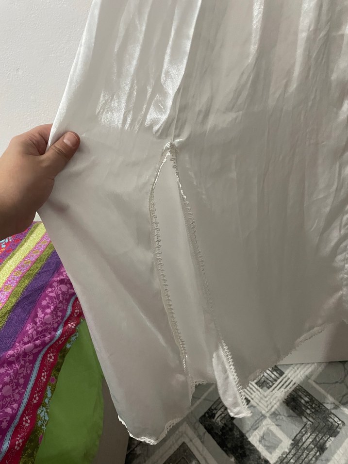 Dantel Detaylı Beyaz Uzun Kadın vintage gecelik - Görsel 3