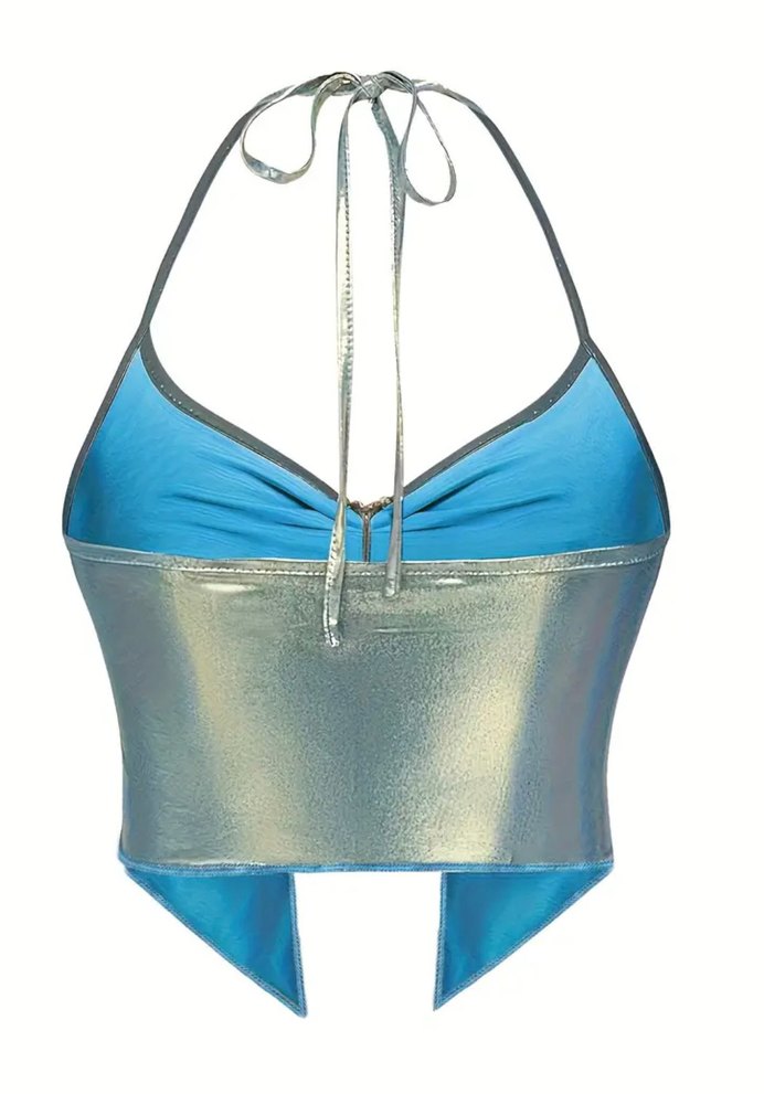Parlak Mavi Metalik Bustier/crop - Görsel 2