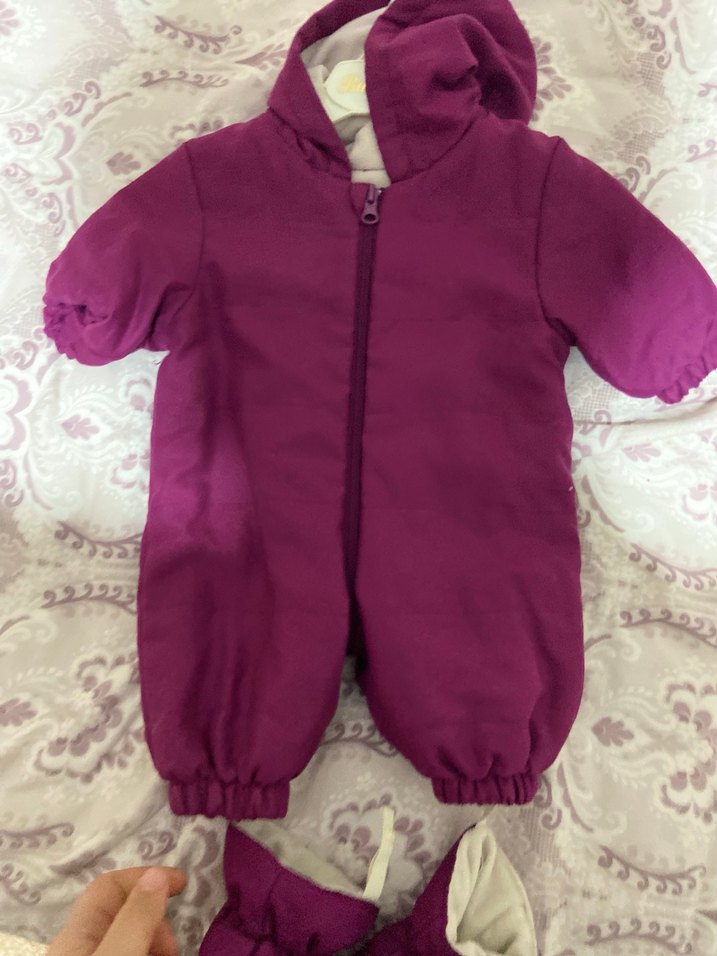 Mor Bebek Kız Tulumu Kapüşonlu - Görsel 2