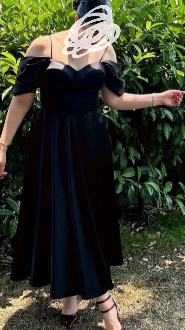 Askılı MIDI boy siyah abiye - Görsel 4