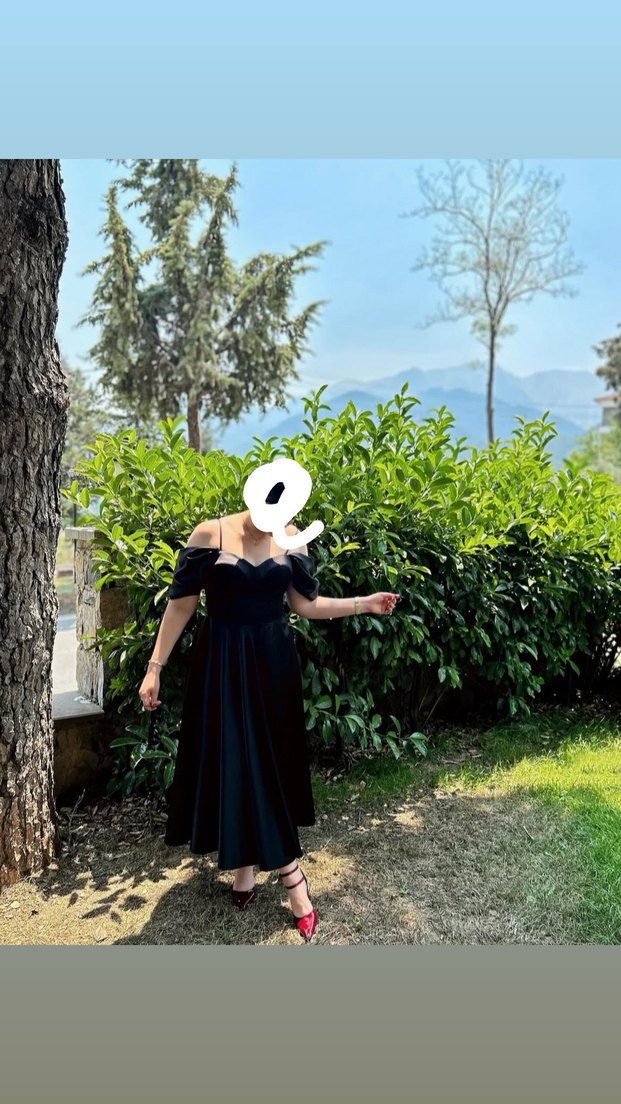 Askılı MIDI boy siyah abiye - Görsel 2