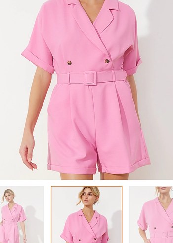 Pembe Mini Kısa Kollu Tulum - Görsel 3