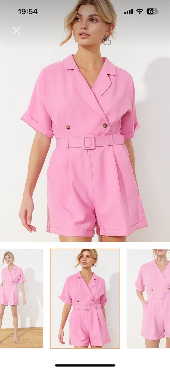 Pembe Mini Kısa Kollu Tulum - Görsel 3