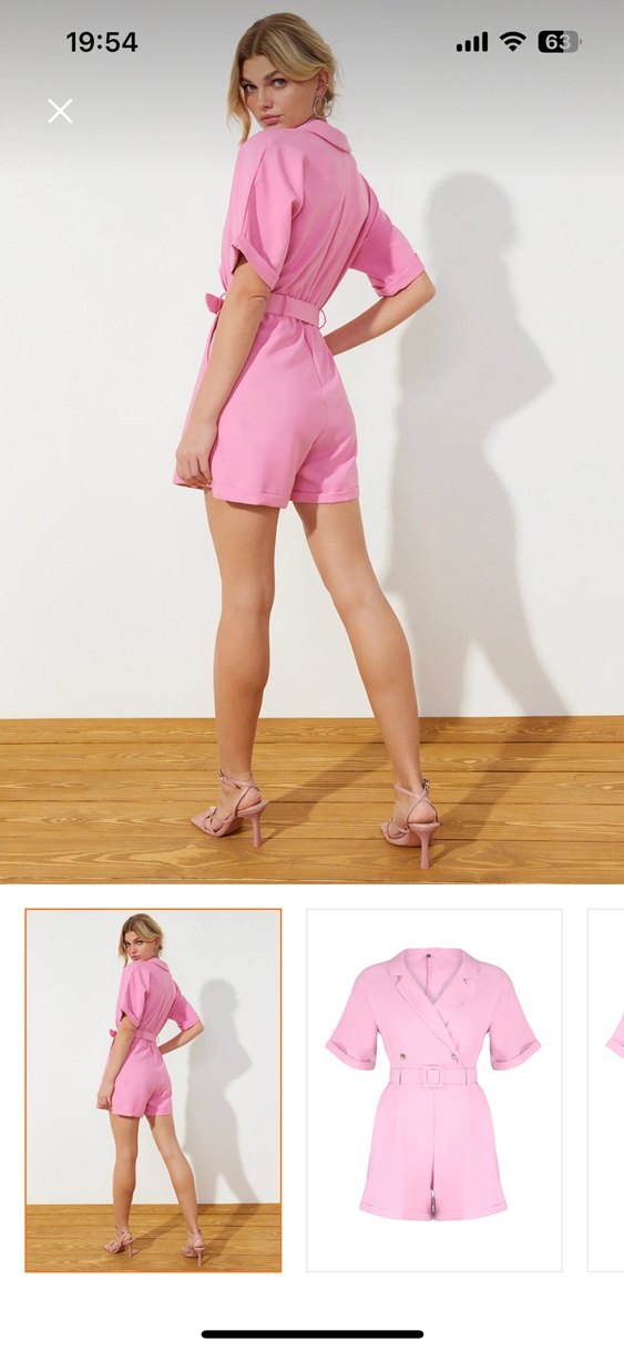 Pembe Mini Kısa Kollu Tulum - Görsel 2