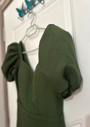 Yeşil balon kol midi abiye - Görsel 2