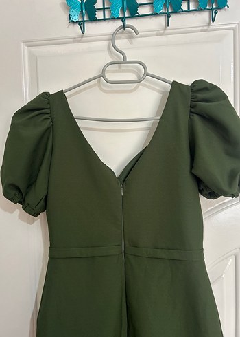 Yeşil balon kol midi abiye - Görsel 4