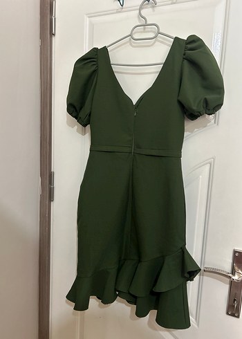 Yeşil balon kol midi abiye - Görsel 3