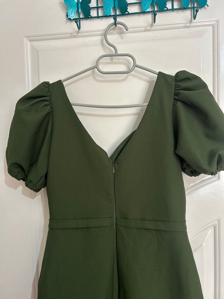 Yeşil balon kol midi abiye - Görsel 4