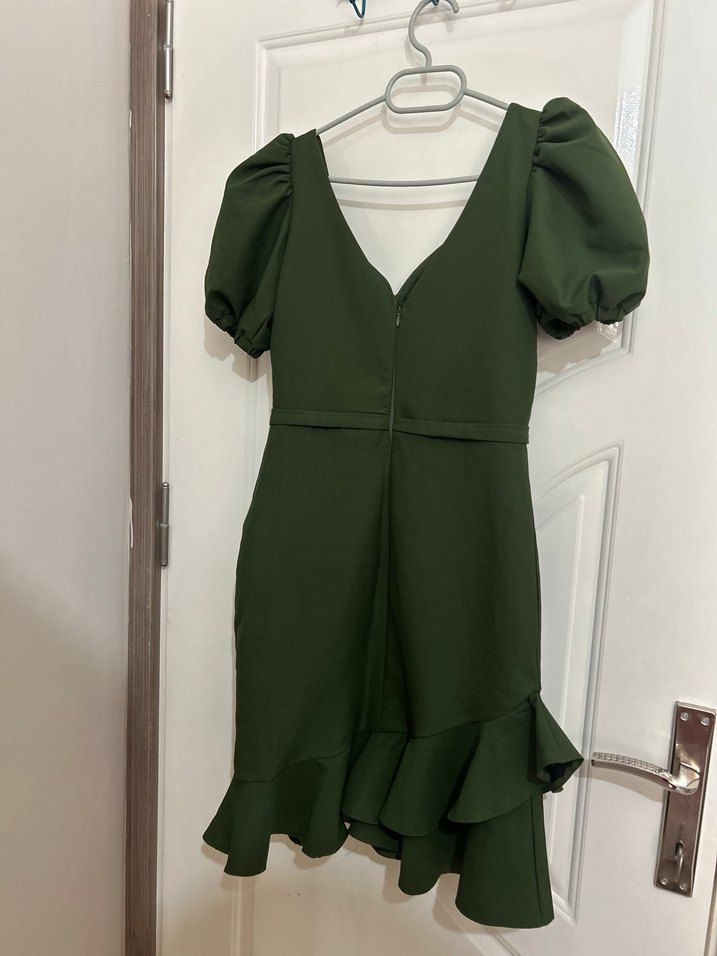 Yeşil balon kol midi abiye - Görsel 3