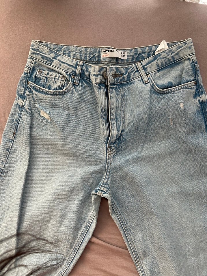 Kadın Mavi Midi Boy Yırtık Salaş Kot - Görsel 2