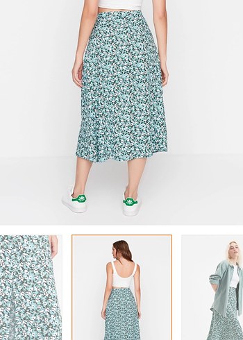 Turkuaz Bağlama Desenli Uzun Midi Etek - Görsel 3