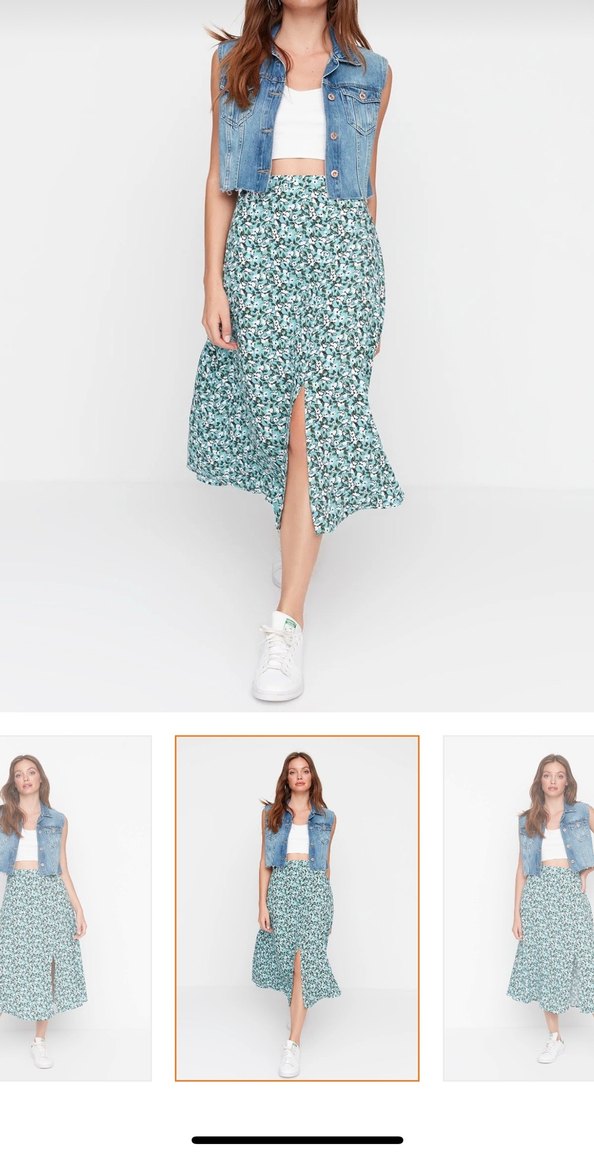 Turkuaz Bağlama Desenli Uzun Midi Etek - Görsel 2