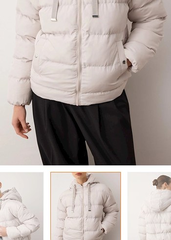 Bej Midi Kadın Kışlık Mont Yüksek Yakalı - Görsel 2