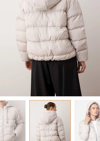 Bej Midi Kadın Kışlık Mont Yüksek Yakalı - Görsel 3