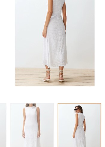 Beyaz kalın askılı  Uzun Pamuk Elbise - Görsel 2