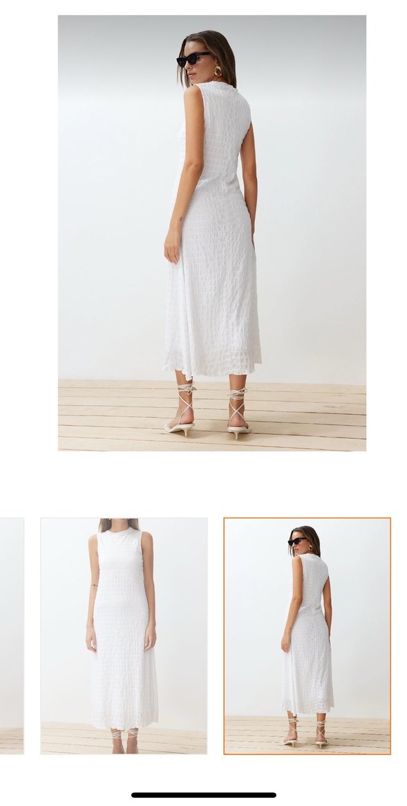 Beyaz kalın askılı  Uzun Pamuk Elbise - Görsel 2