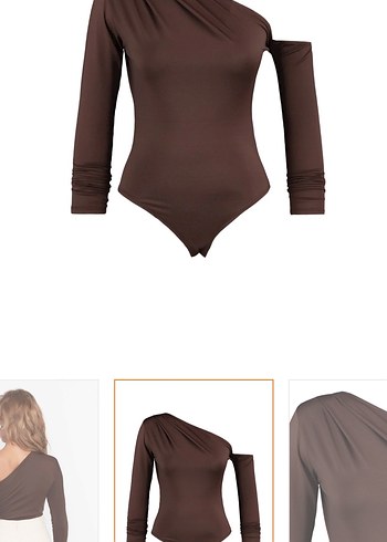 Tek Omuzlu, Uzun Kollu Kahverengi Bluz - Görsel 3