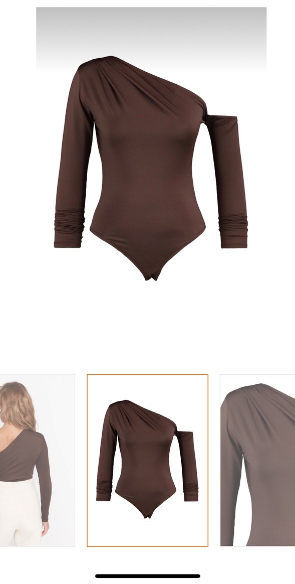 Tek Omuzlu, Uzun Kollu Kahverengi Bluz - Görsel 3