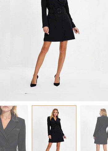 Kadın Siyah Kemerli Midi Trençkot elbise - Görsel 3