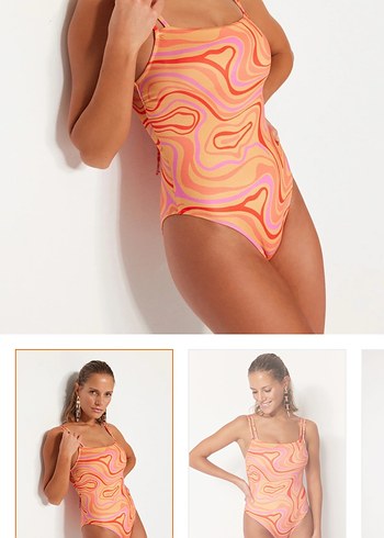 Turuncu Bağcıklı Retro Desenli Mini Mayo - Görsel 3