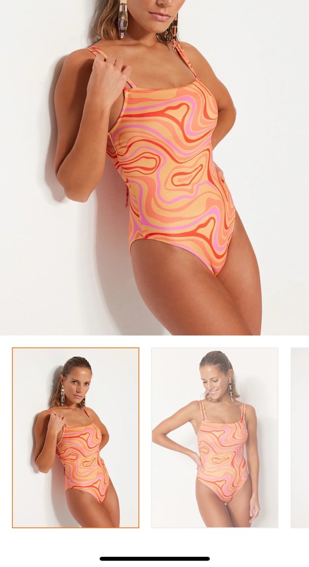 Turuncu Bağcıklı Retro Desenli Mini Mayo - Görsel 3