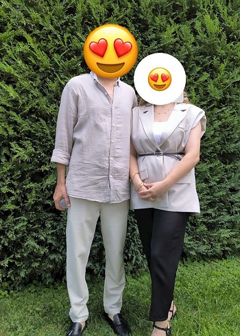 Gri Keten Düğmeli Hamile Gömleği