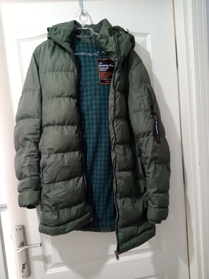 Koyu Yeşil Erkek Kapüşonlu Uzun Mont - Görsel 2