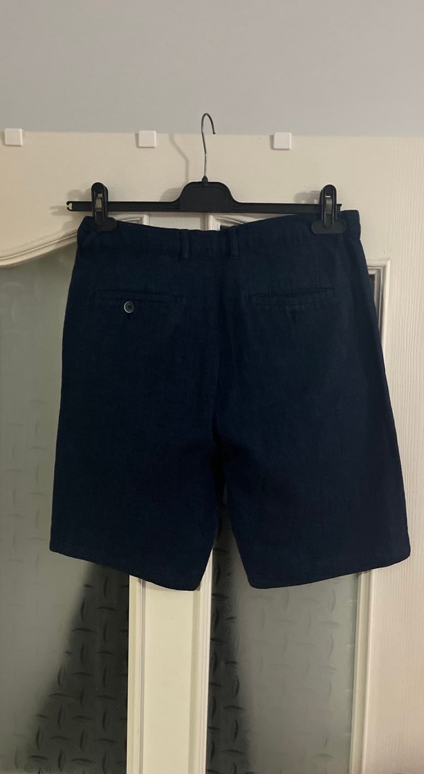 Lacivert Erkek Kot Şort, Kemerli, Regular Fit - Görsel 2