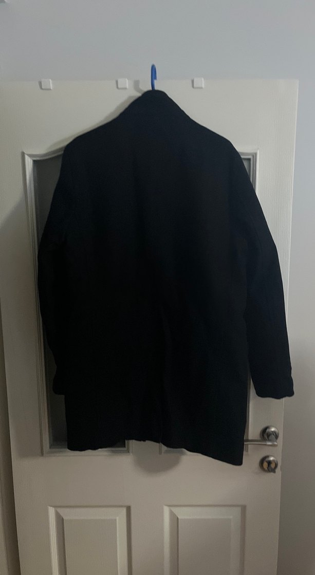 Düğmeli Siyah Erkek kapşonlu kaban kapşonu fermuarlıdır - Görsel 2