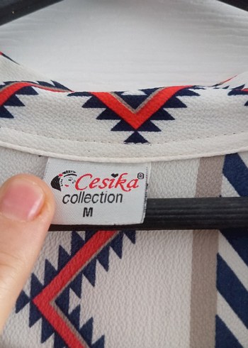l Beden Kadın Çok Renkli Bohem Düğmeli V Yaka Uzun Kollu Gömlek