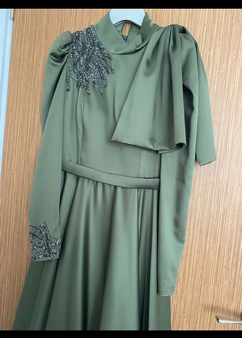 Kadın Haki Uzun Abiye Elbise - Görsel 3