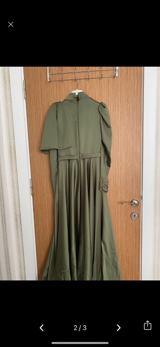 Kadın Haki Uzun Abiye Elbise - Görsel 2