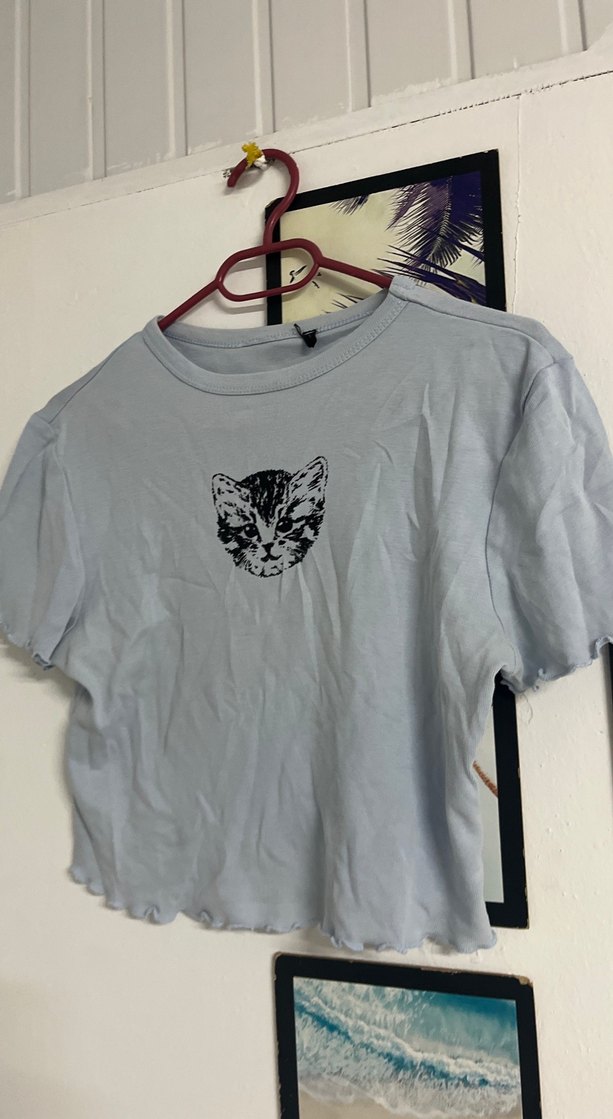 Gri Kedi Baskılı Sokak Stili Tişört - Görsel 3