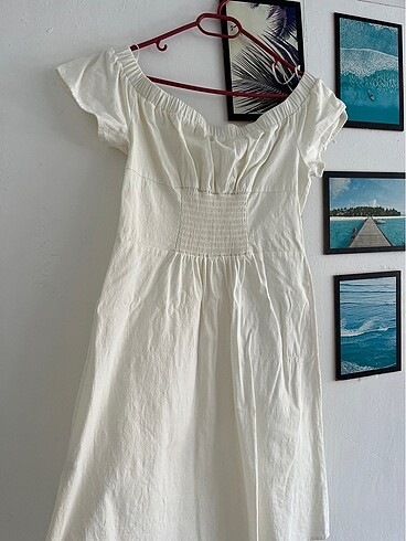 Beyaz Keten elbise - Görsel 6
