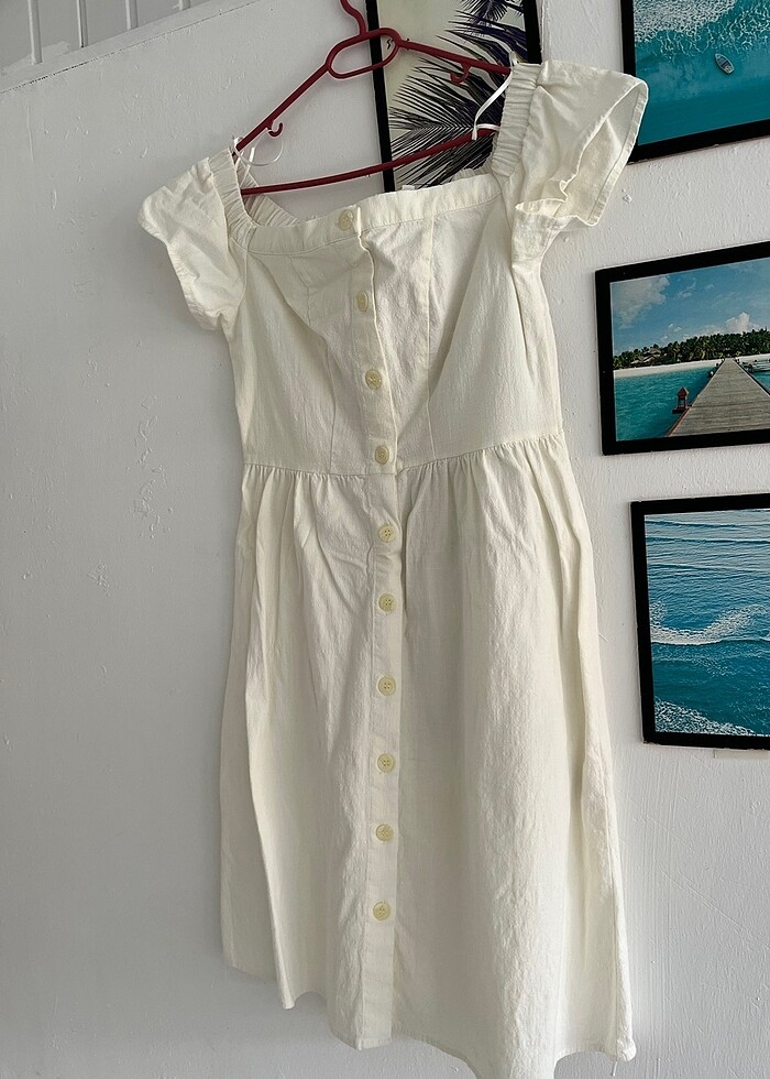 Beyaz Keten elbise - Görsel 2