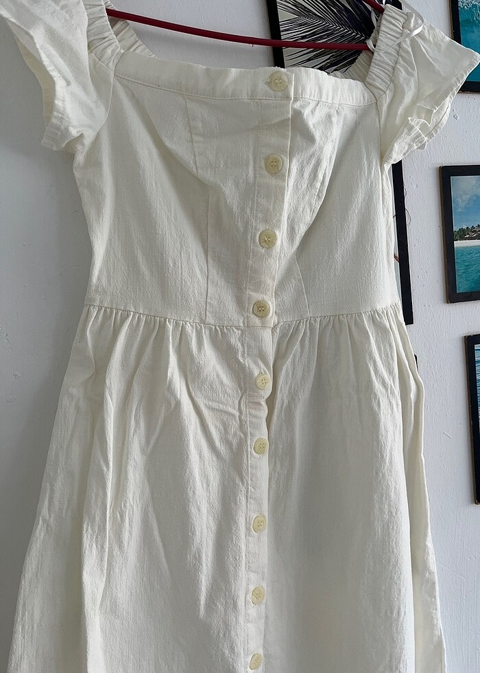 Beyaz Keten elbise - Görsel 3