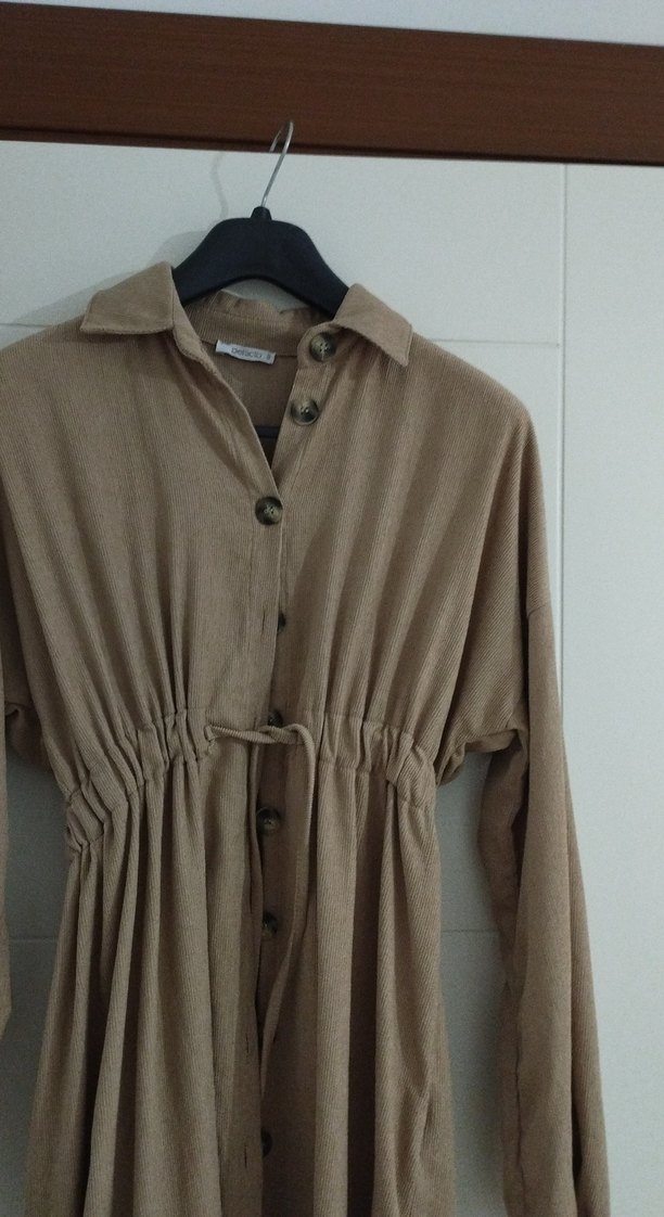 Bej Uzun Keten Tunik Gömlek - Görsel 2