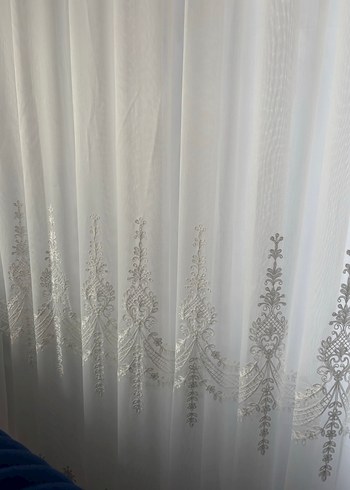 Nakışlı Beyaz  Perde iki adet 3 metre - Görsel 2