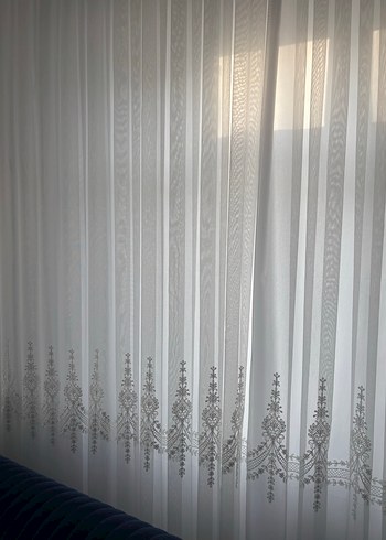 Nakışlı Beyaz  Perde iki adet 3 metre - Görsel 3